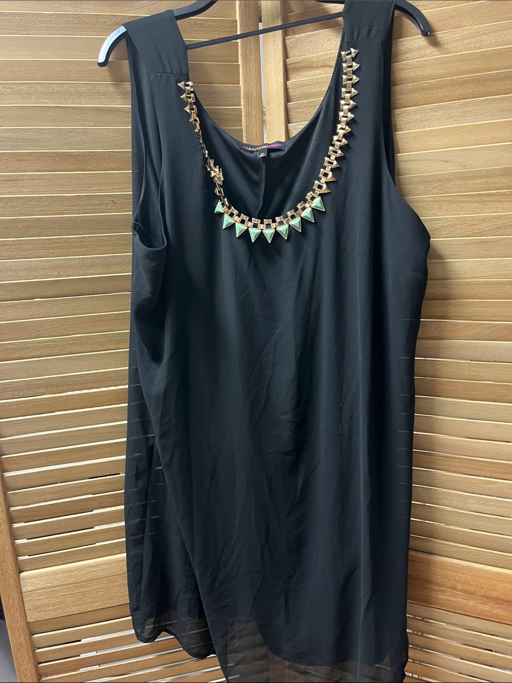 HeartSoul Black Sleeveless Tunic with Gold & Mint Necklace Trim